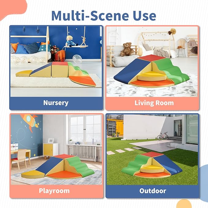 MOOITZ Foam Climbing Blocks for Toddlers, 5pcs Climbing Toys for Toddlers for Climb,Crawl and Slide, Toddler Climbing Toys Indoor for Nursery, Living Room, Children's Room (Colours, L)