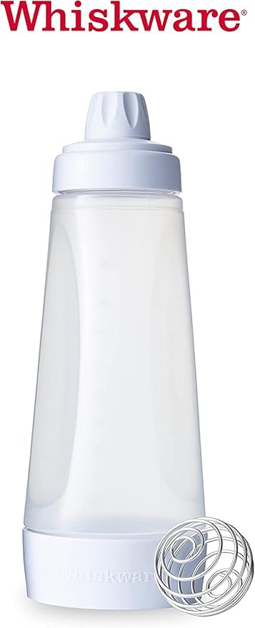 Whiskware Pancake Batter Dispenser and Mixer with BlenderBall Wire Whisk for Cupcakes, Muffins, Crepes, and more, White