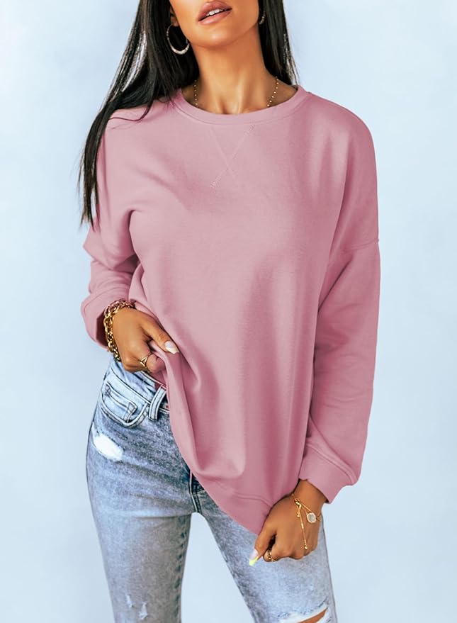 Dokotoo Women's Oversized Crewneck Sweatshirt - Loose Fit Long Sleeve Pullover Top In Purple (X-Large)