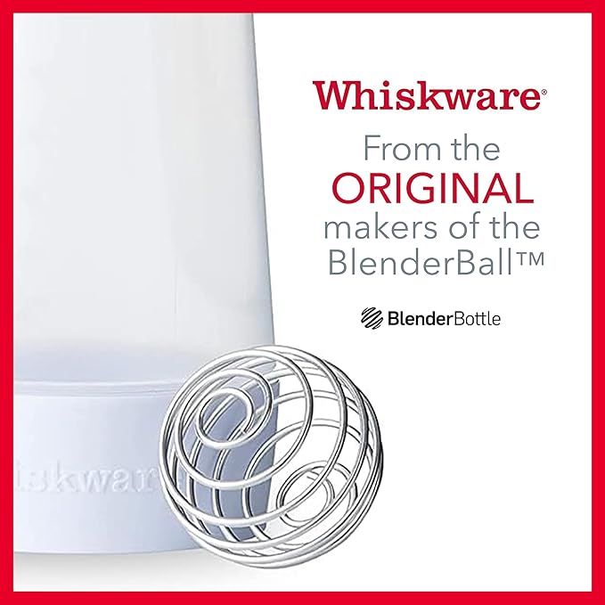 Whiskware Pancake Batter Dispenser and Mixer with BlenderBall Wire Whisk for Cupcakes, Muffins, Crepes, and more, White
