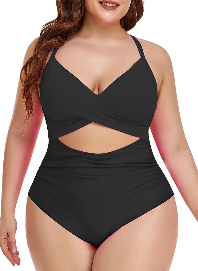 Eomenie Women One Piece Tummy Control Swimsuit Mesh V Neck Bathing