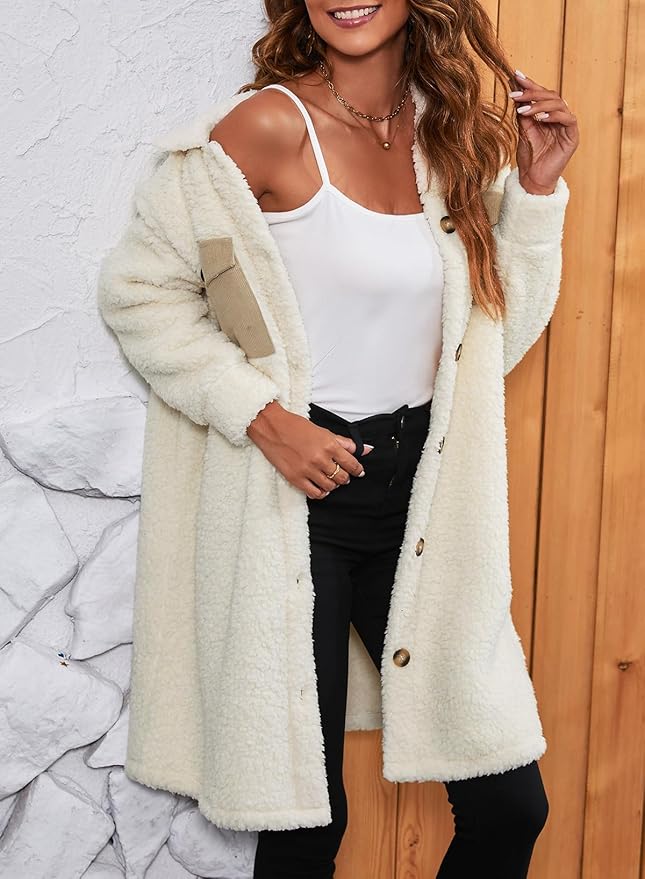Teddy vest dames lang - Warm vest - Crème - Katoen en acryl - Maat L Teddy vest dames lang - Warm vest - Crème - Katoen en acryl - Maat L