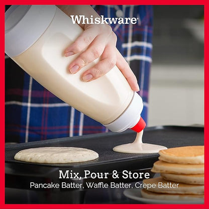 Whiskware Pancake Batter Dispenser and Mixer with BlenderBall Wire Whisk for Cupcakes, Muffins, Crepes, and more, White